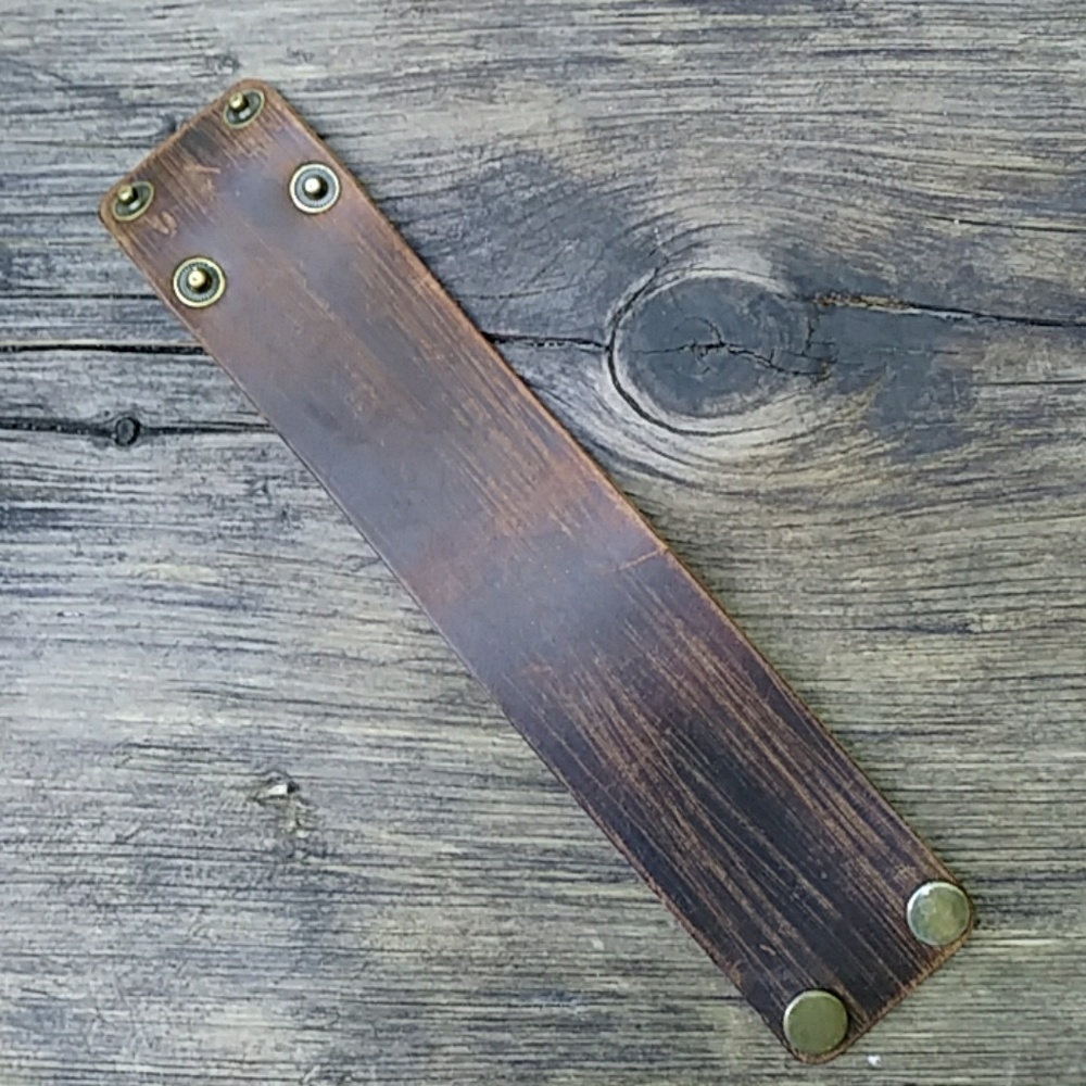 Distressed leather snap wrist band / bracelet